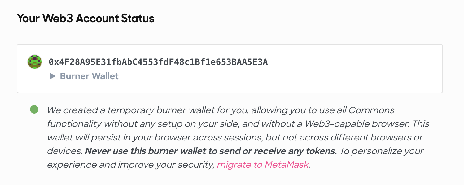 Extended Web3 status component with burner wallet