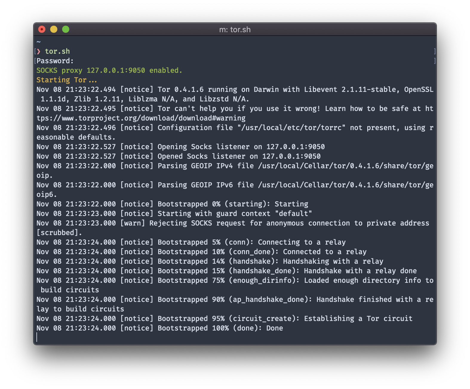 Tor running in Terminal