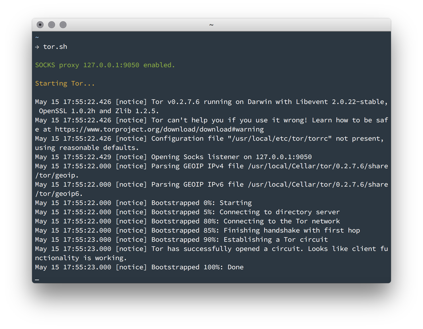 Tor running in Terminal