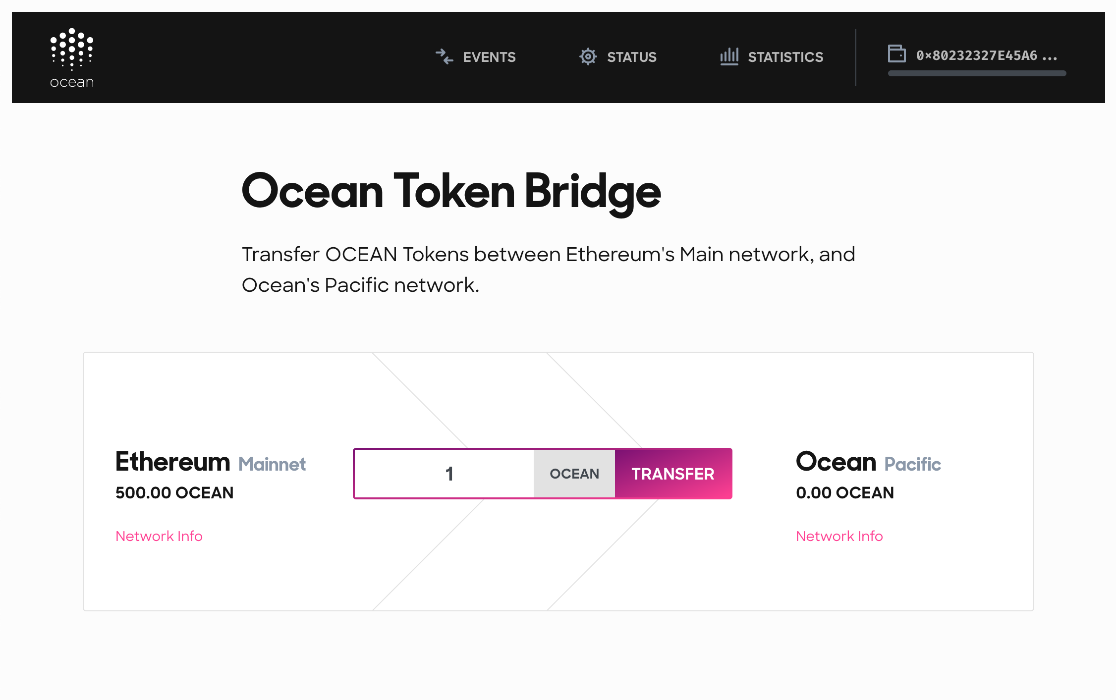 The Ocean token bridge user interface