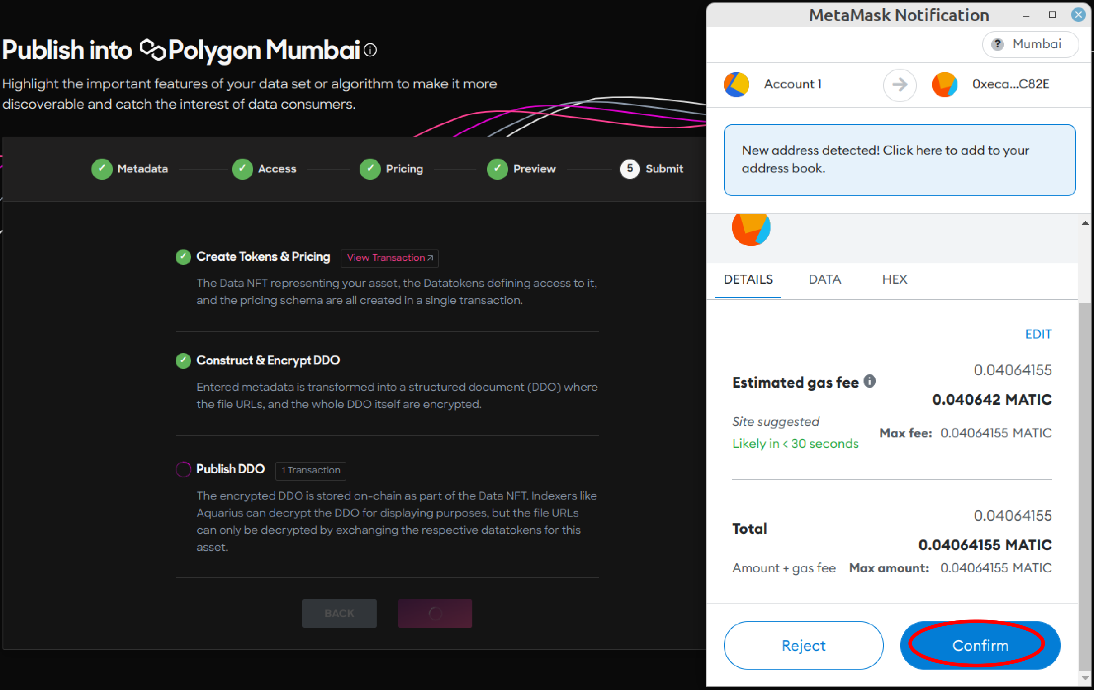 Transaction 2 - Deploy data NFT and datatoken