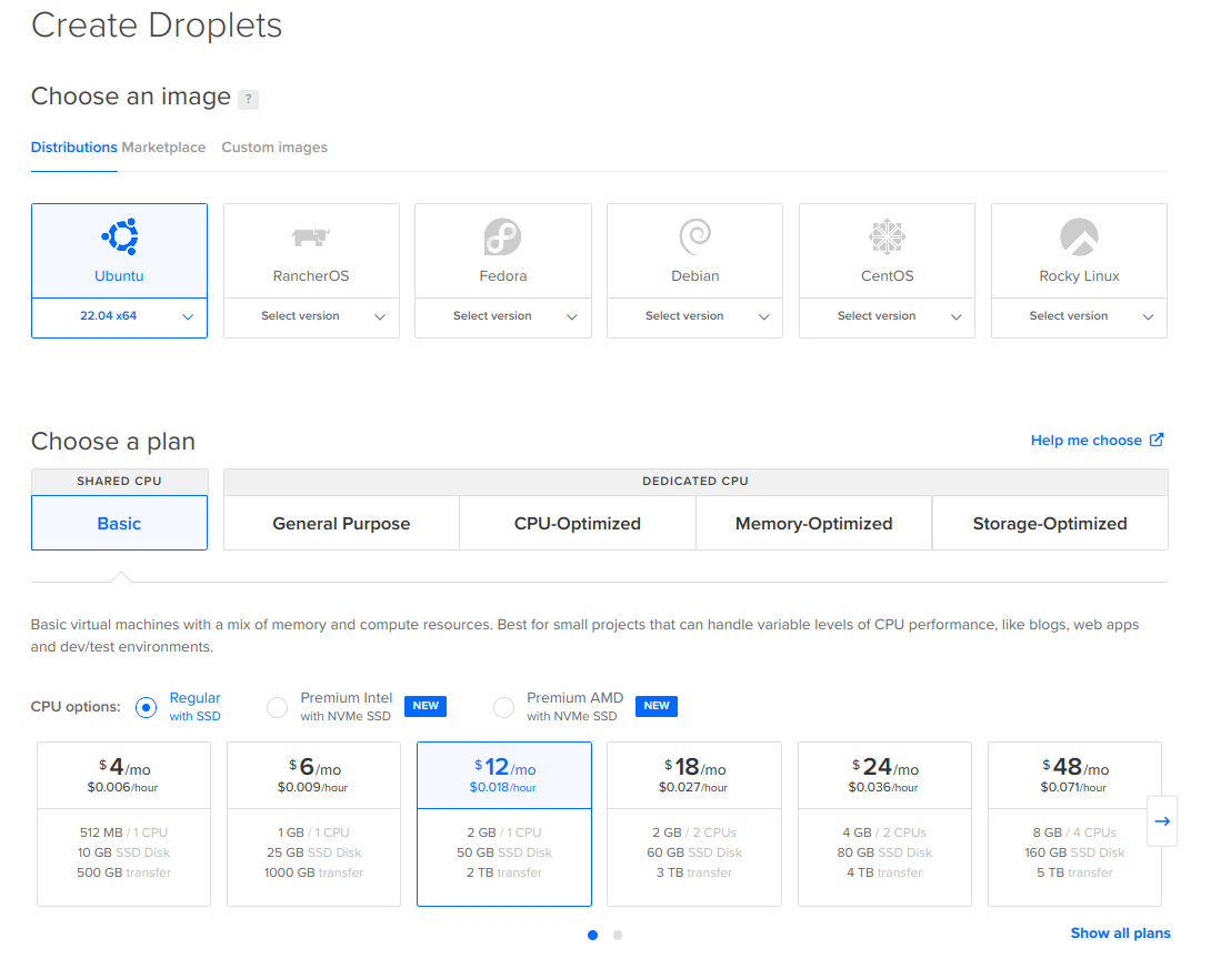 Configure droplet