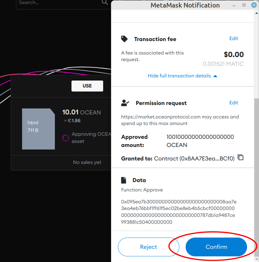 Transaction 1: Permissions to access OCEAN tokens